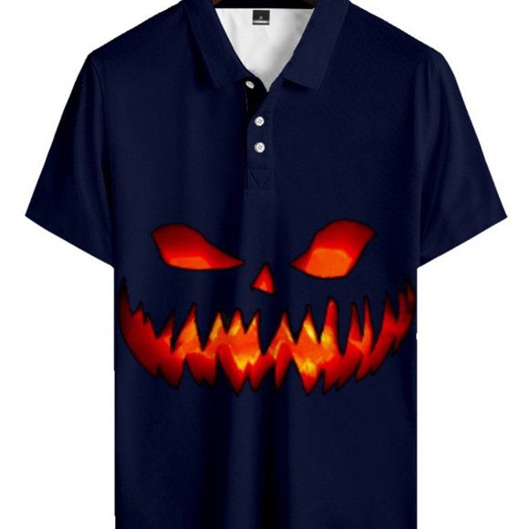 Men's Lapel Shirt Halloween Elements 3D Printing Short Sleeve Polo Shirt Top - Picture 7 of 9